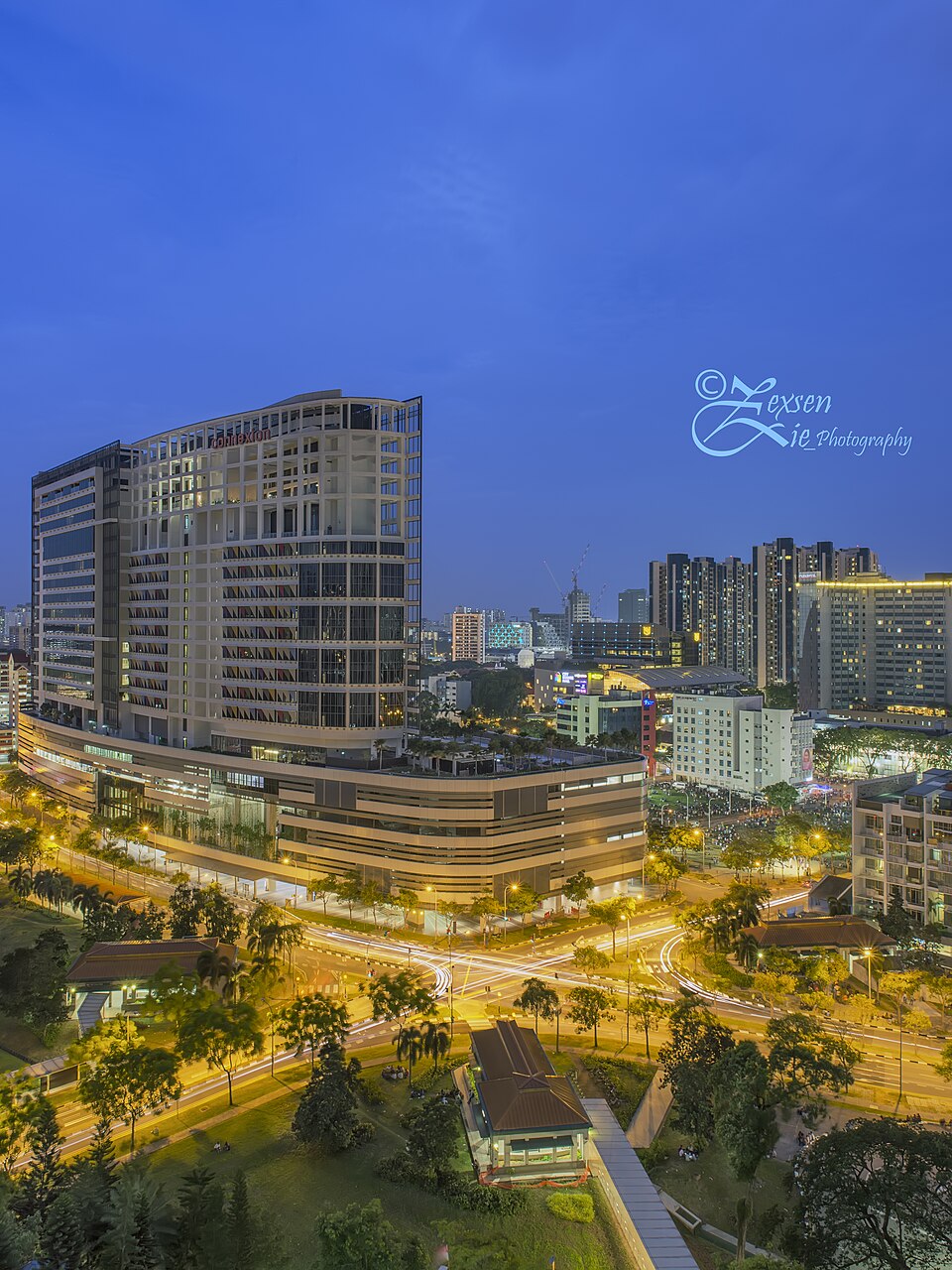 Singapore night skyline and roads