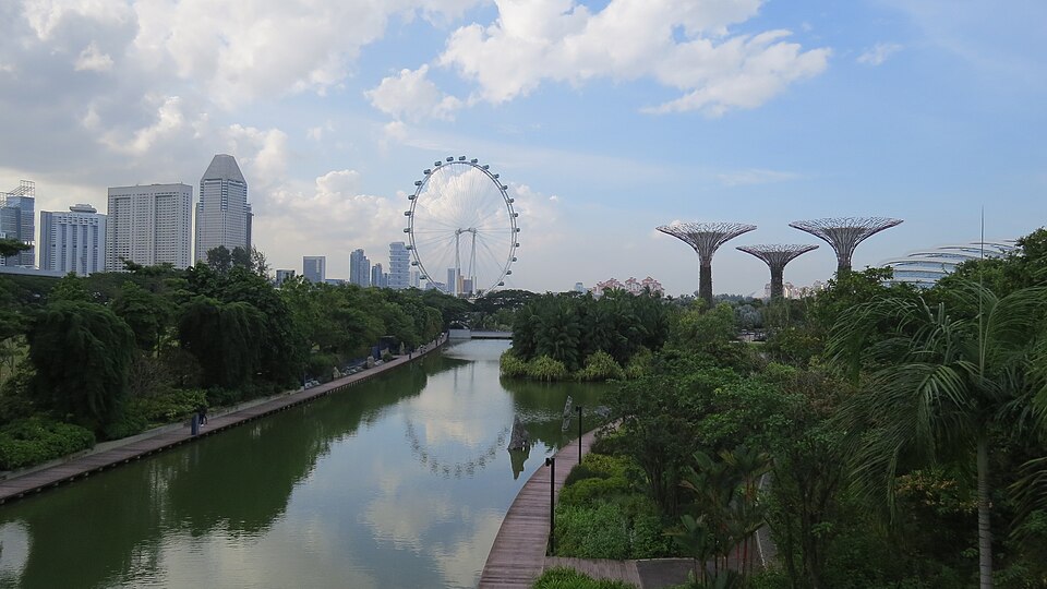 Singapore night road and skyline